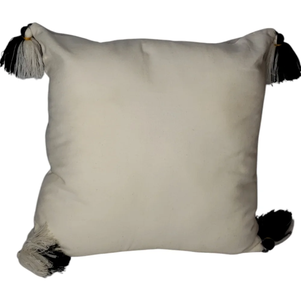 Embroidered Boho Decorative Pillow Botanical Ethnic Primative Textured Tassels
